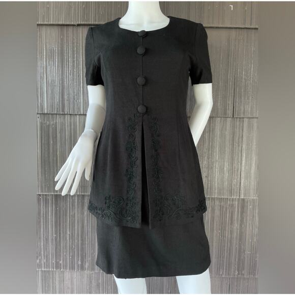 🔥Vintage Donna Ricco Linen Rayon Blend Embroidered Layered Mini Dress Size SP - Picture 1 of 16